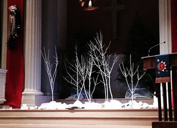 The sanctuary of FPC Lancaster, Pa., set up for its 2014 Blue Christmas service.