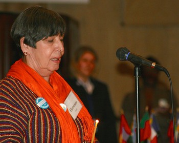 Presbyterian participant Florence Vargas leads the ecumenical community in worship during the 59th Session of the UN Commission on the Status of Women.