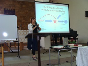 The Rev. Dr. Laurie Kraus, coordinator for Presbyterian Disaster Assistance, leads a training session for ministers gathered in Lebanon.