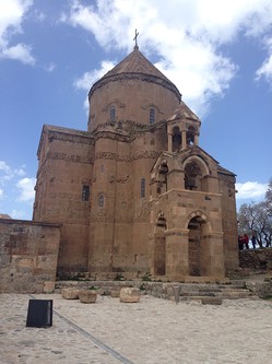 A closer view of the Armenian Church of the Holy Cross on Akdamar Island, Lake Van. It is one of the only Armenian sites the Turkish government has restored and a major attraction for diaspora Armenians who visit Turkey searching for signs of their heritage.