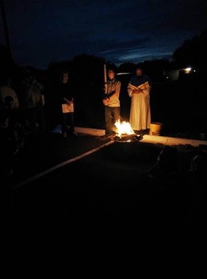 The Easter Vigil begins with a fire outside West Plano (Texas) Presbyterian Church. 