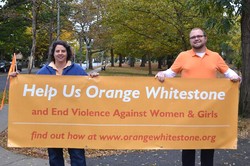 Members of First Presbyterian Church of Whitestone, take to neighborhood streets as part of their Orange Day Weekend- raising awareness about violence against women and girls