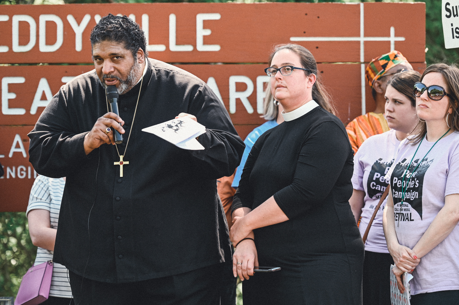 The Rev. Dr. William Barber and Rev. Dr. Liz Theoharis, co-chairs of the Poor People's Campaign: A National Call for Moral Revival, spoke at the Kentucky State Penitentiary in Eddyville, Kentucky as part of the Campaign's Real National Emergency Bus Tour on April 29, 2019. —(Rich Copley | Presbyterian News Service)