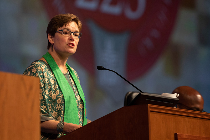 Co-Moderators of the 223rd General Assembly (2018) of the PC(USA) Rev. Cindy Kohlmann at the 223rd General Assembly in St. Louis. Photo by Danny Bolin
