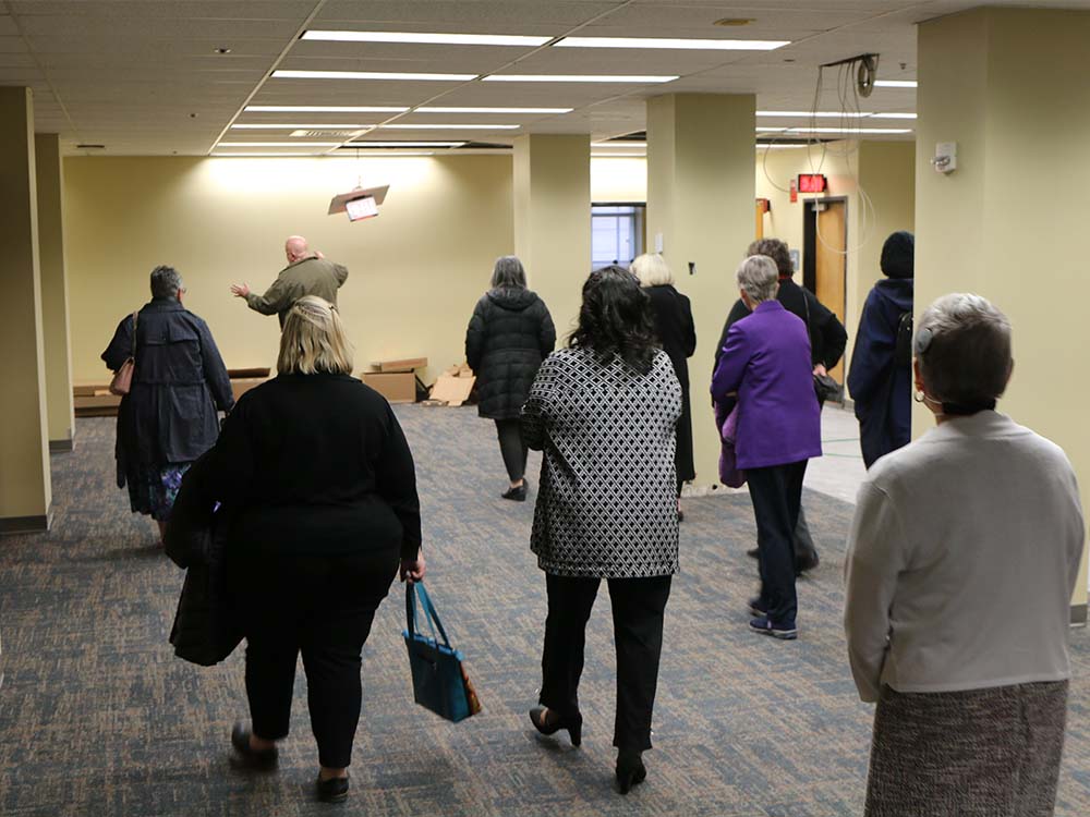 Members of the Committee on the Office of the General Assembly toured the new conference space during their spring meeting in Louisville. Photo by Rick Jones 