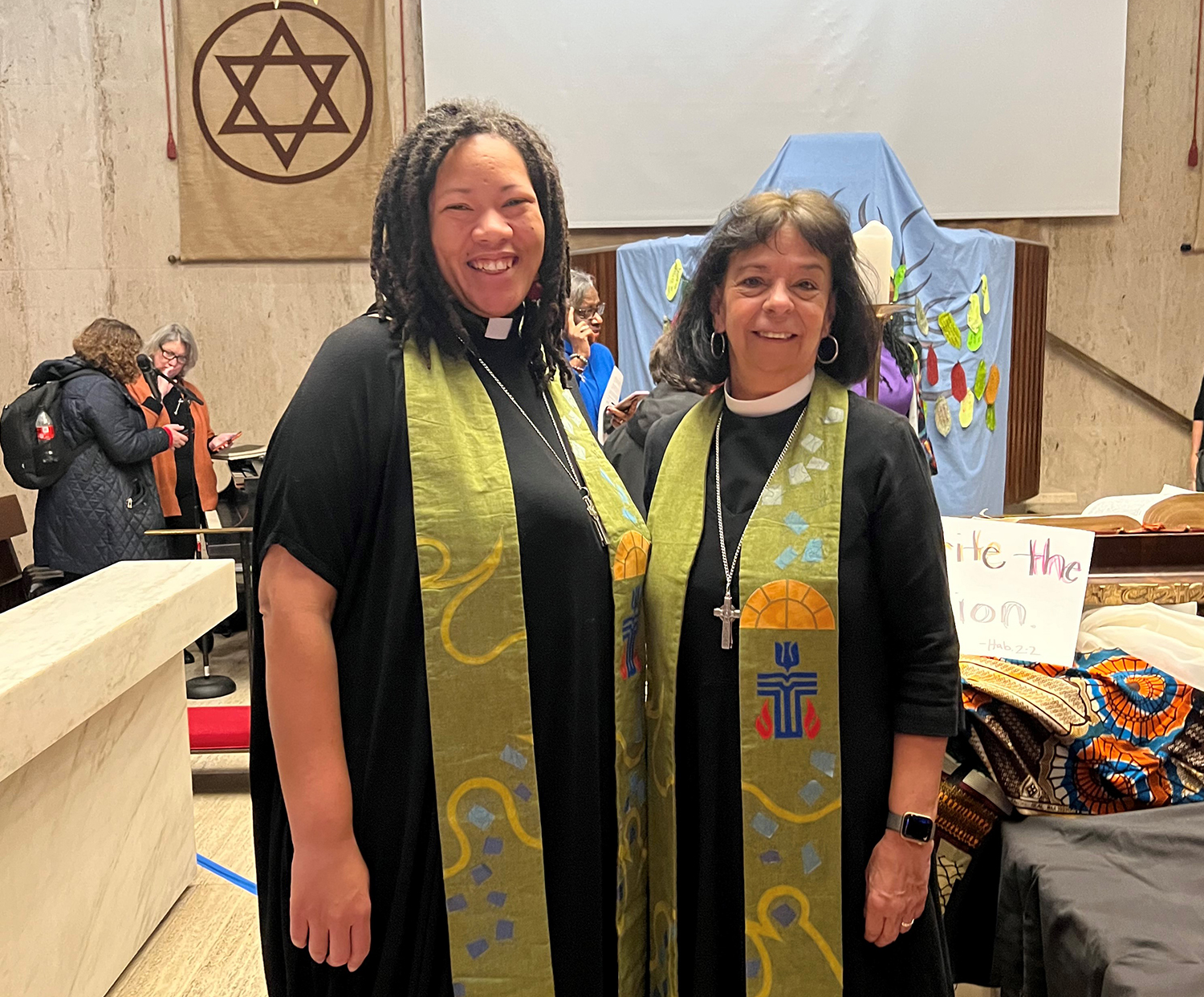 Shavon Starling-Louis (left) and Ruth Santana-Grace (right) during ecumenical worship at the 67th session of the Commission on the Status of Women at the United Nations, March 6, 2023. Photo courtesy of Ruth Santana-Grace.