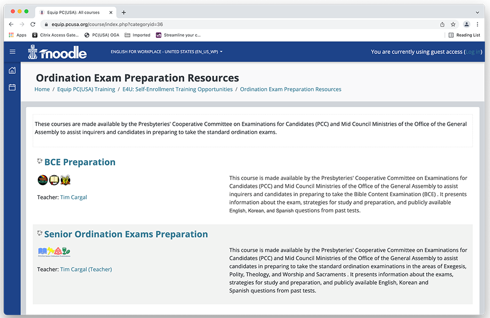 Equip webpage for accessing preparation resources on exams, courtesy of Tim Cargal.