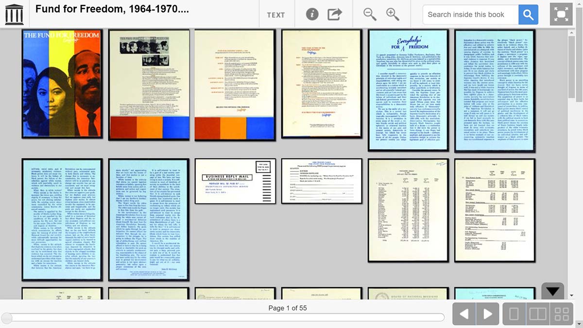 A collection of materials made available to SCRTR by PHS can be accessed via the society’s digital archive, Pearl. Pages from “The Fund for Freedom” pictured above.