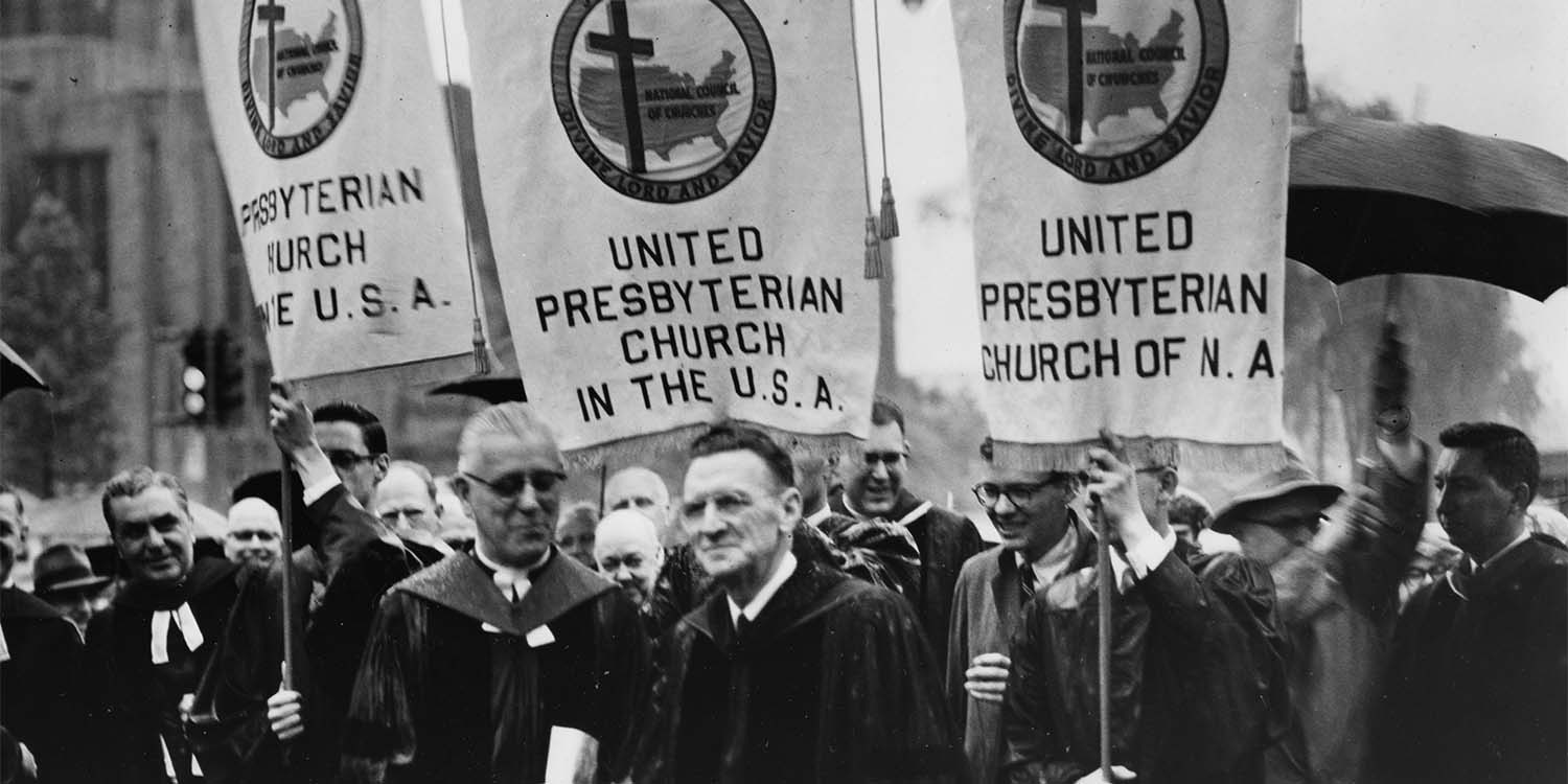 Moderators Harold R. Martin and Robert N. Montgomery. General Assembly, Pittsburgh, Pennsylvania, 1958. Photo courtesy of the Presbyterian Historical Society.