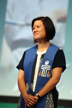 Larissa Kwong Abazia as vice-moderator of the 221st General Assembly in Detroit, MI on June 15, 2014