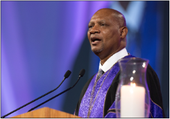 Reginald Jackson of the African Methodist Episcopal Church preaches at the Ecumencial Worship Service. 