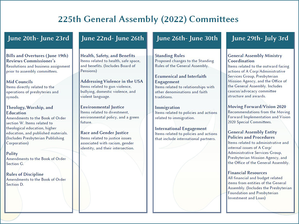 Draft GA225 committee plan and schedule, via Kate Trigger Duffert.