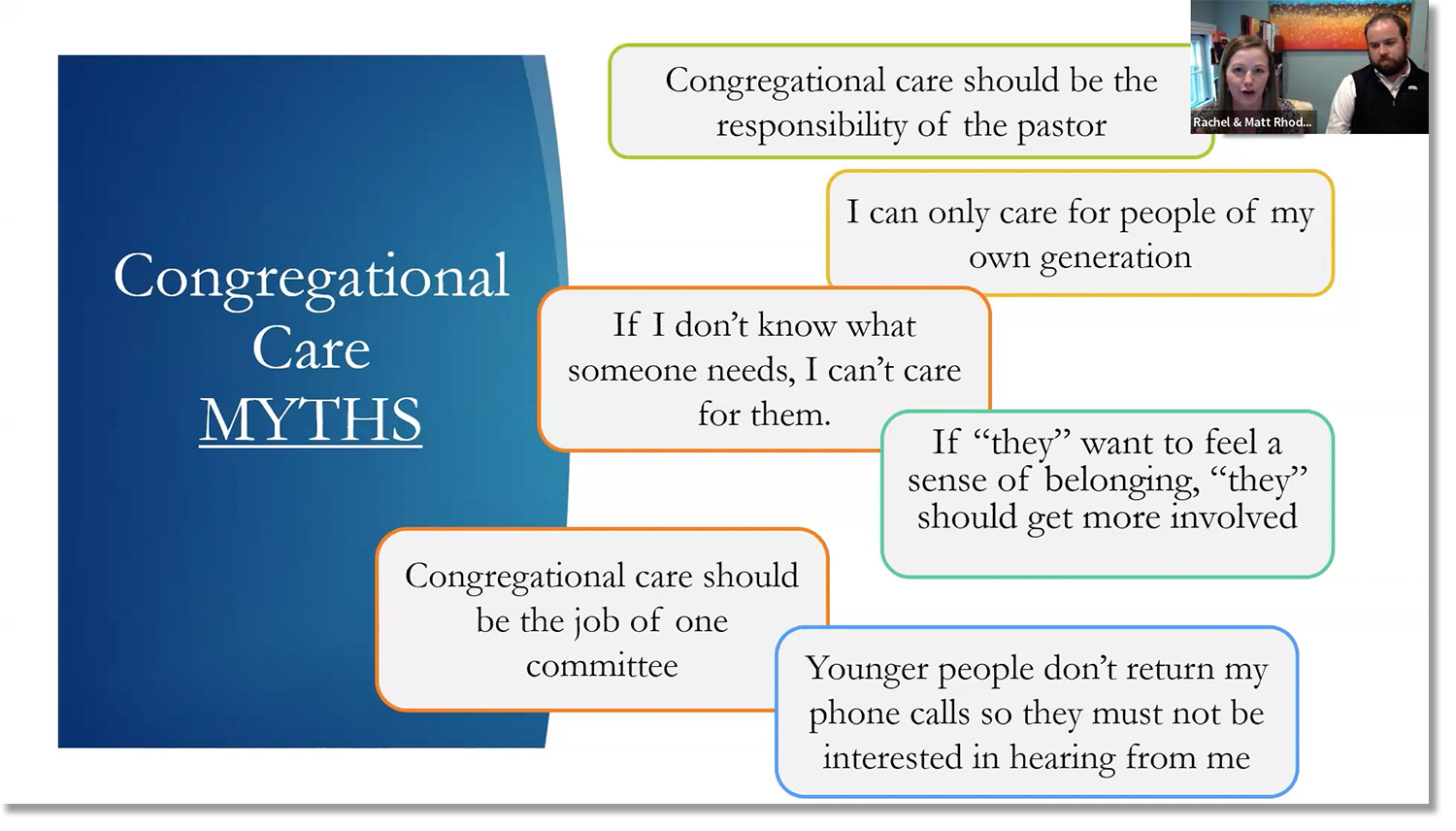 Congregational care myths slide, by Rachel Rhodes.