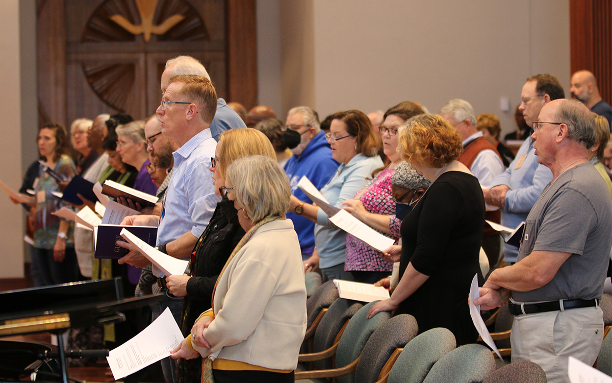 More than 80 moderators from across the PC(USA) are in Louisville this weekend for the 2022 Moderators’ Conference at the Presbyterian Center. More than 60 others are joining online. The conference began in worship Friday morning. Photo by Rick Jones
