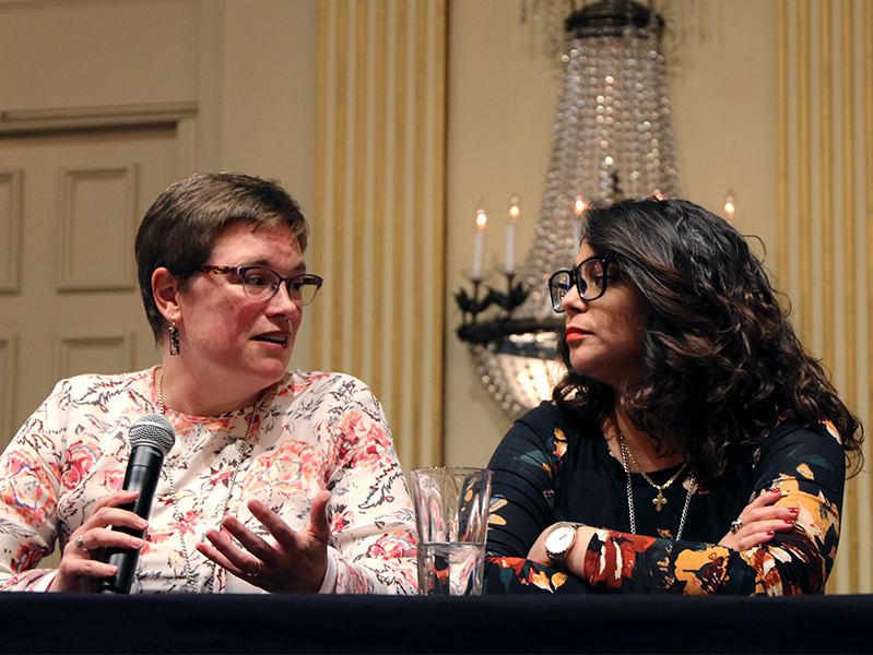 At the Moderators’ Conference, Cindy Kohlmann (left) and Vilmarie Cintron-Olivieri (right) share their stories of how they were called to serve as Co-Moderators of the General Assembly. Photo by Rick Jones.