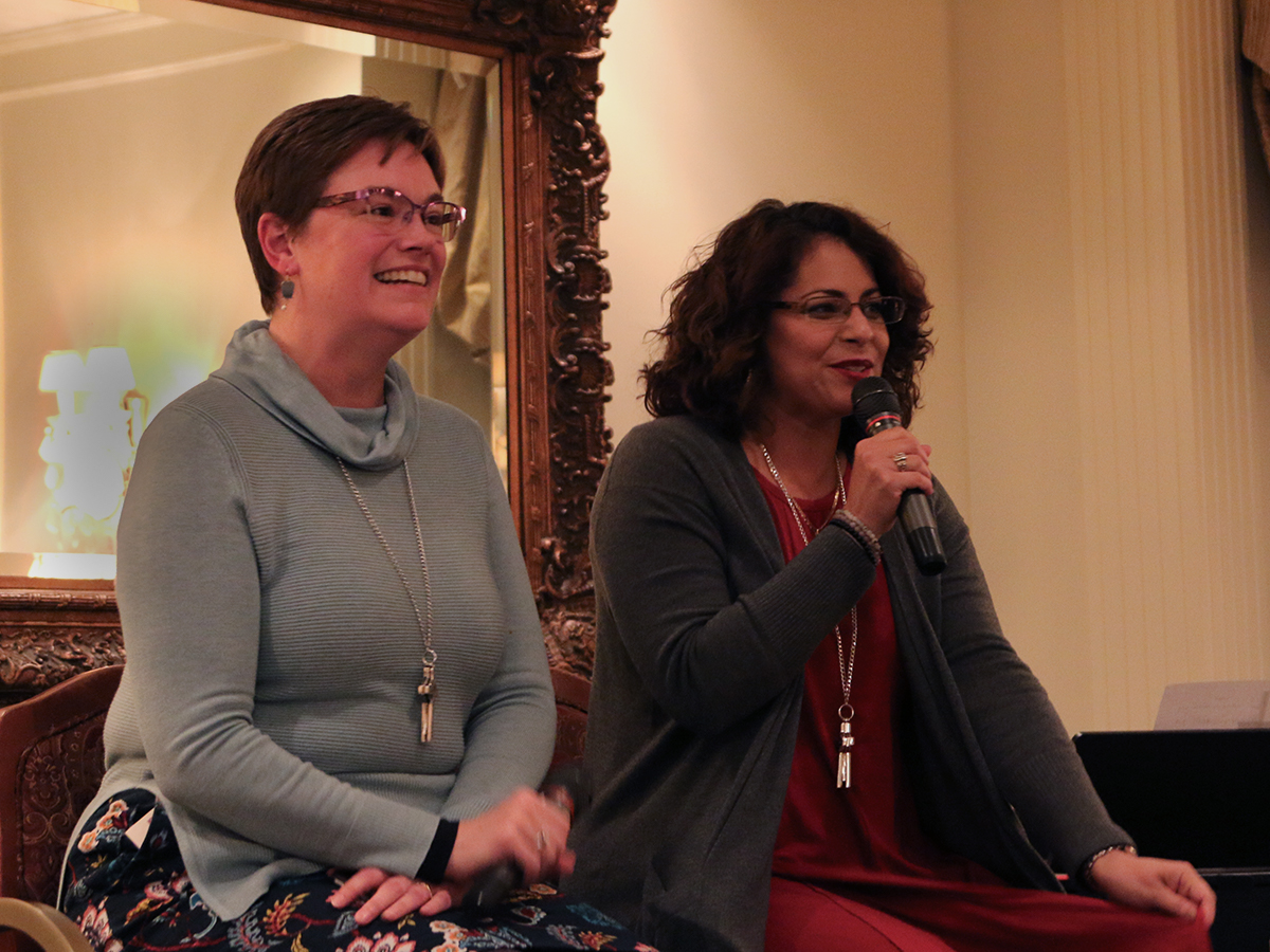 Co-Moderators of the 223rd General Assembly (2018) the Rev. Cindy Kohlmann (left) and Ruling Elder Vilmarie Cintrón-Olivieri (right) speak at the 2018 Moderators' Conference in Louisville, KY