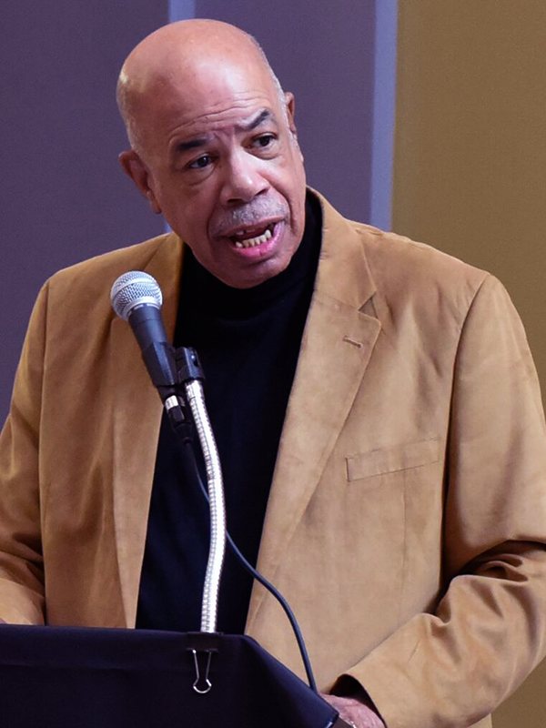 Raoul Cunningham of the Louisville NAACP, speaks at a rally at the Presbyterian Center. Photo by Rich Copley.