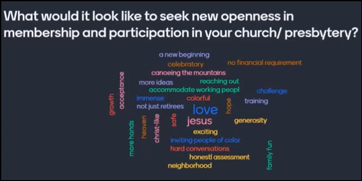 Slide from Practicing Inclusion Webinar - Asking What would it look like to seek new openness in membership and participation in your church/presbytery.