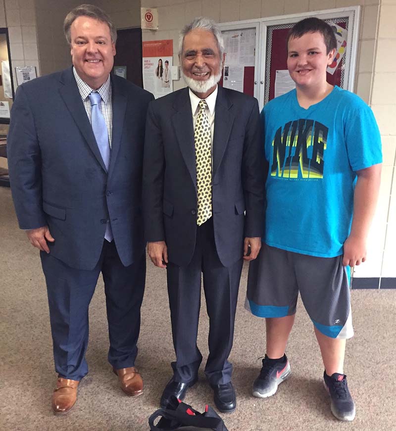 Prouty, Syeed and Prouty’s son Matthew. Redwood Valley Middle School, October 2016. Courtesy of Scott Prouty. 