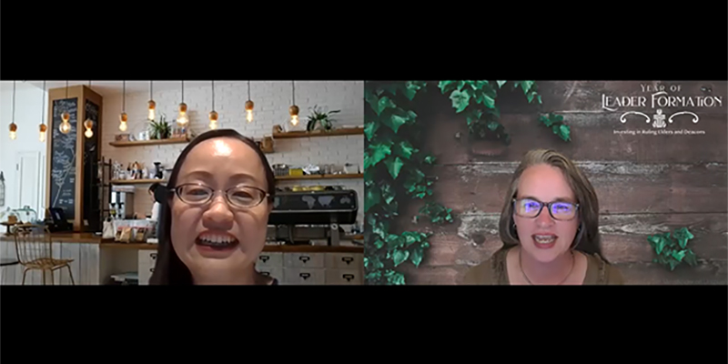 The Rev. Jihyun Oh (left) and Martha Miller (right) leading the Deacon Ministries webinar.