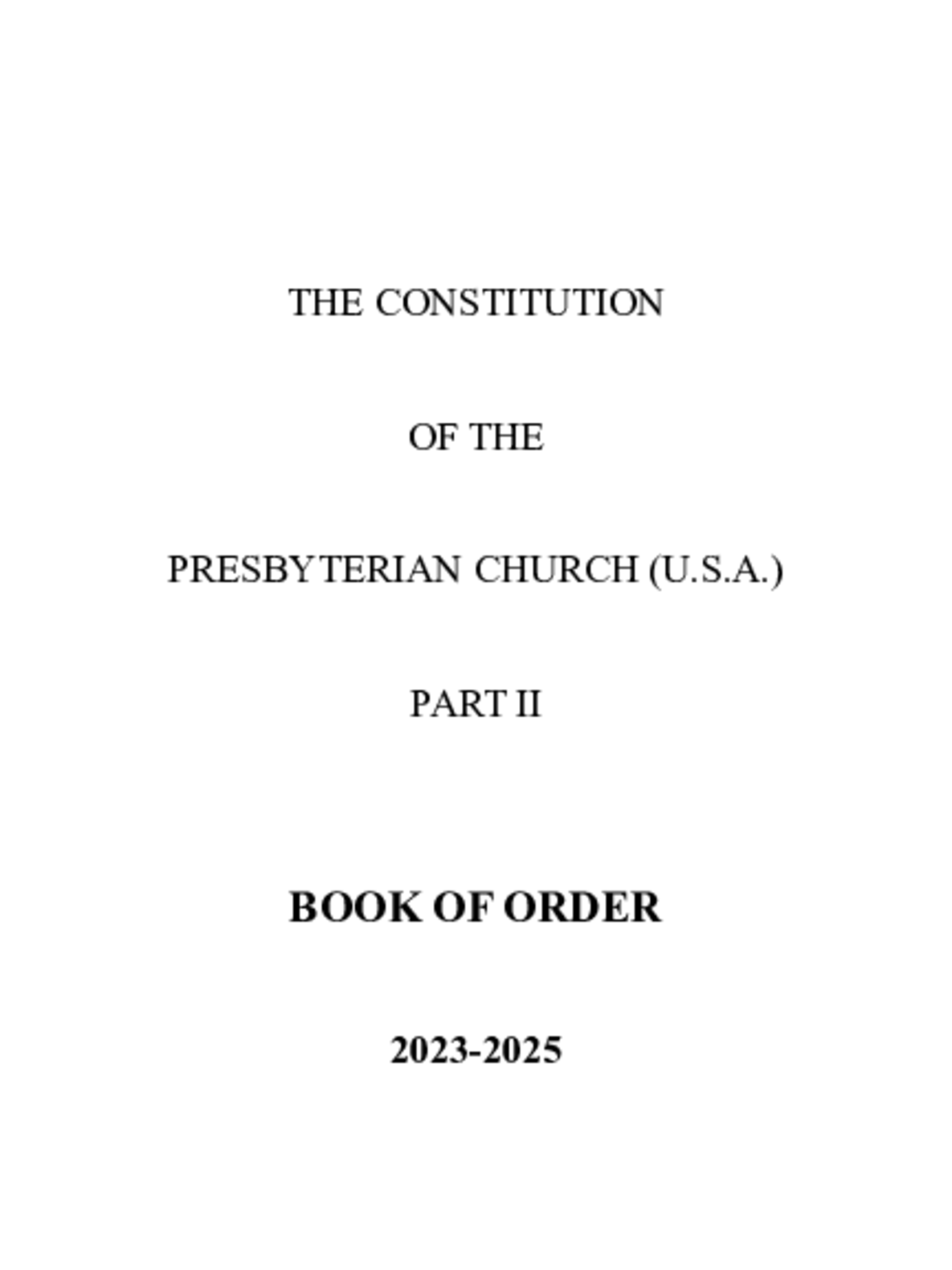 Book of Order 20232025 (Text Only) Presbyterian Church (U.S.A.)