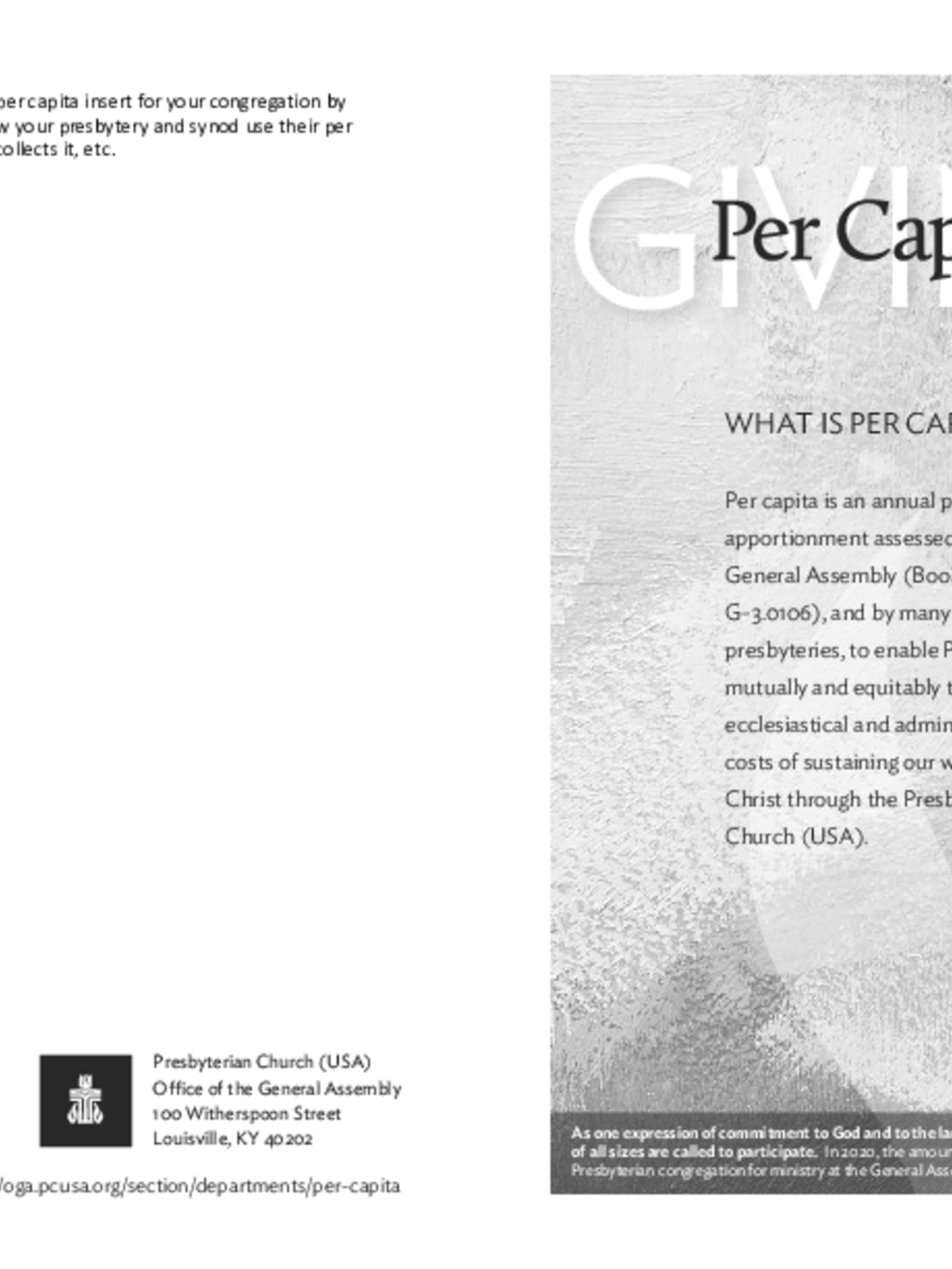 Per Capita Overview (Grayscale) Presbyterian Church (U.S.A.)